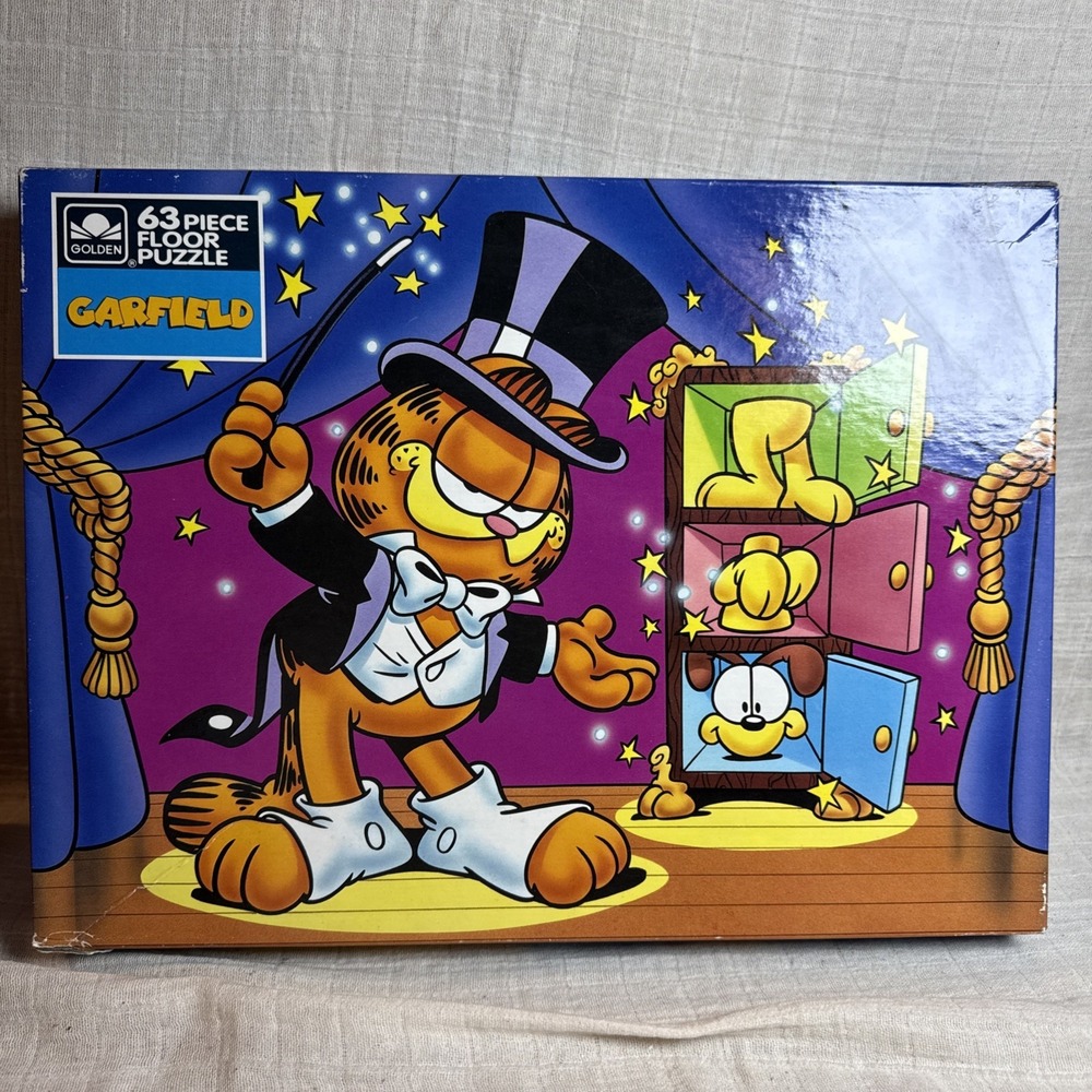 Vintage Golden 4071A Garfield Magician 63 Piece Floor Puzzle w/smaller puzzle